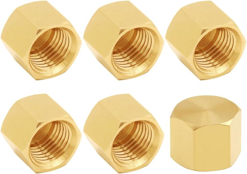 Uenede 6PCS Brass 1/8 Inch NPT Caps Outer Hex 1/8" NPT Female Thread Socket Pipe End Cap Plugs Fitting for Water/Oil/Gas - Image 1